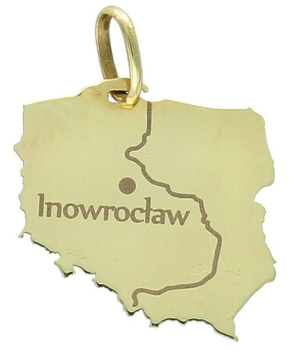 Zawieszka złota mapa Polski miasto Inowrocław, pamiątka z Inowrocławia, pr 585 DIA-ZAW-0922-585. Kocham Inowrocław. Zawieszka dla Inowrocławian. Pamiątka z Ina. Zawieszka mapa z Inowrocławiem. 1.jpg