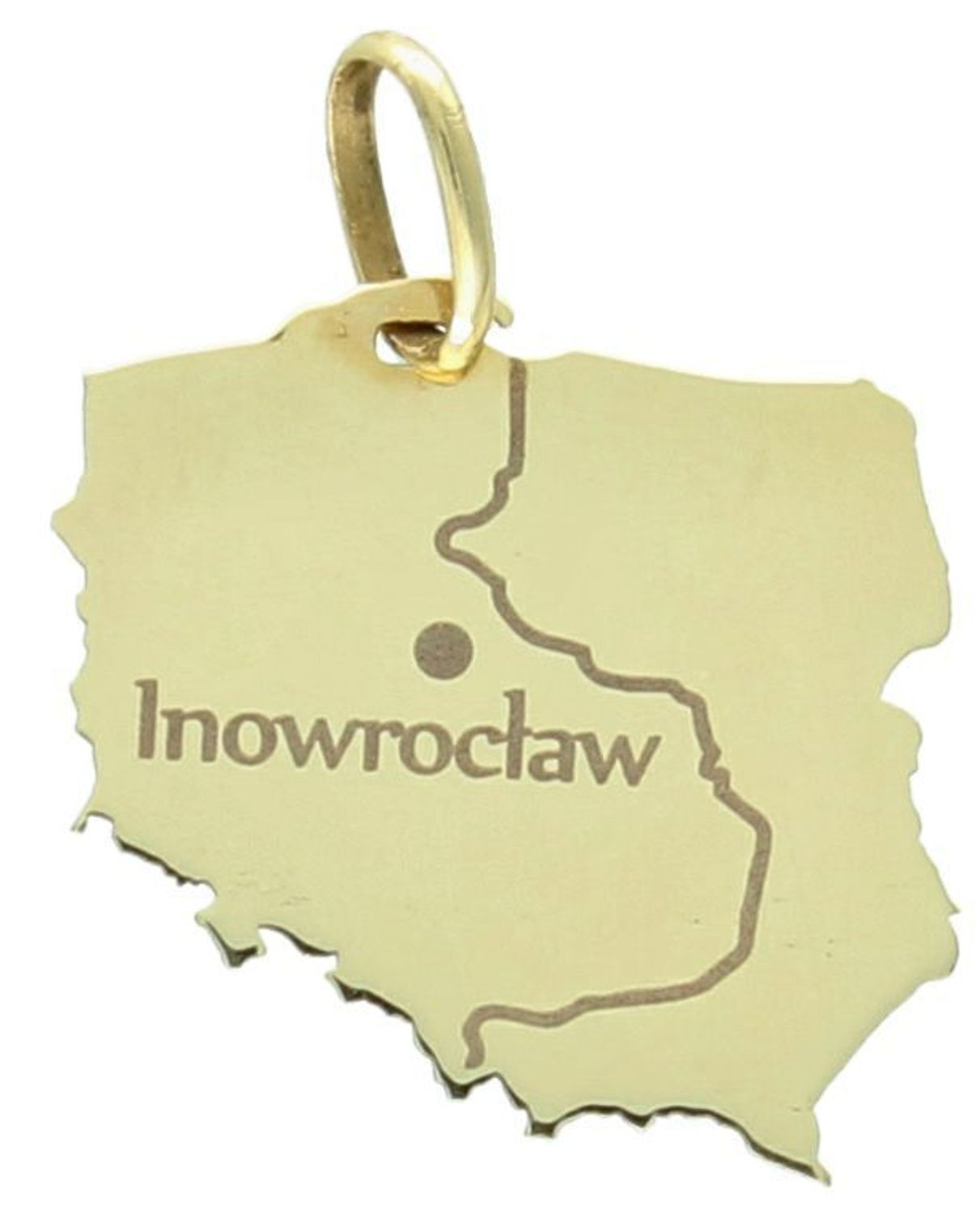 Zawieszka złota mapa Polski miasto Inowrocław, pamiątka z Inowrocławia, pr 585 DIA-ZAW-0922-585. Kocham Inowrocław. Zawieszka dla Inowrocławian. Pamiątka z Ina. Zawieszka mapa z Inowrocławiem. 1.jpg