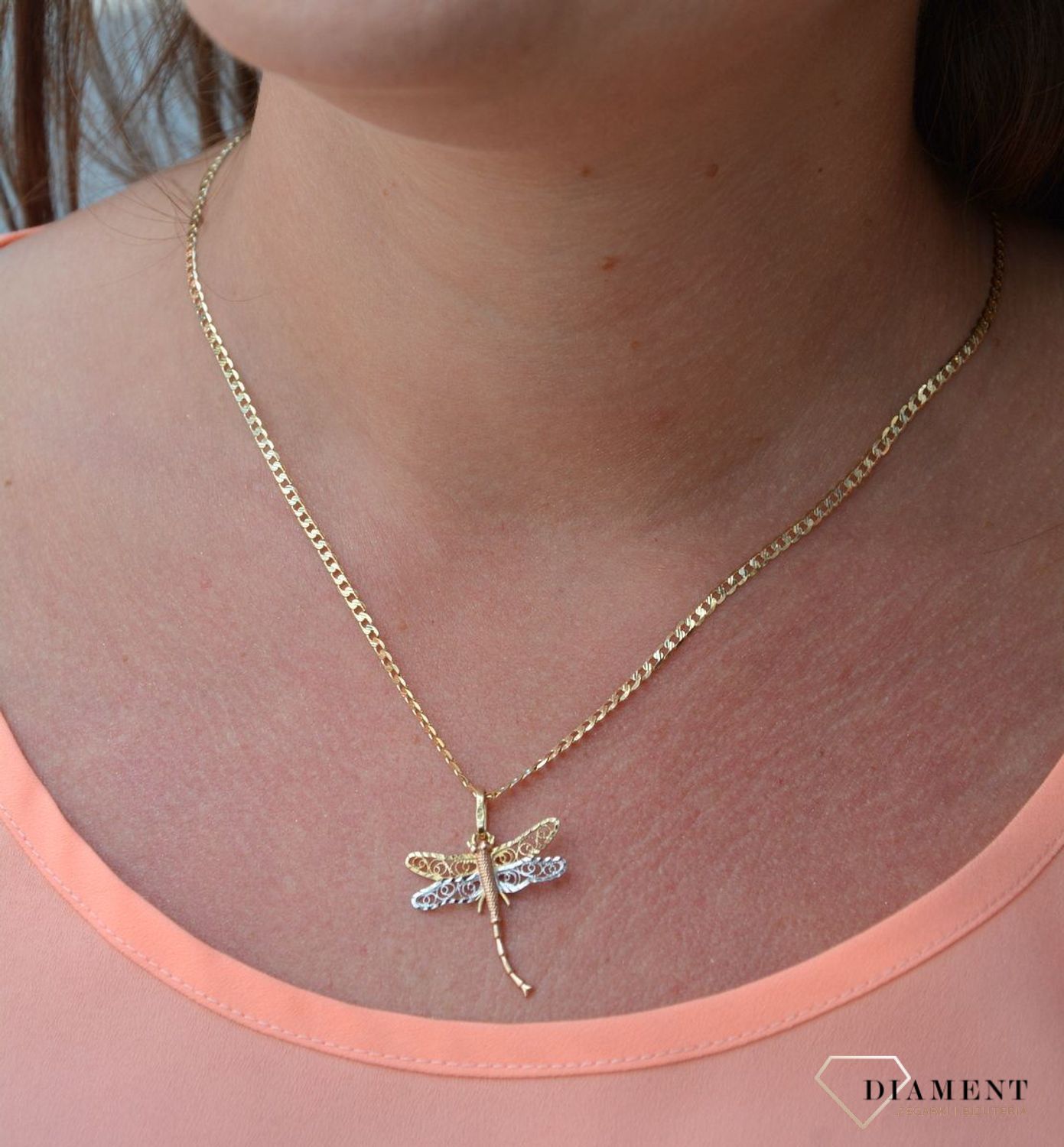 Złota zawieszka 585 ważka trzy kolorowa DIA-ZAW-0924-585.jpg