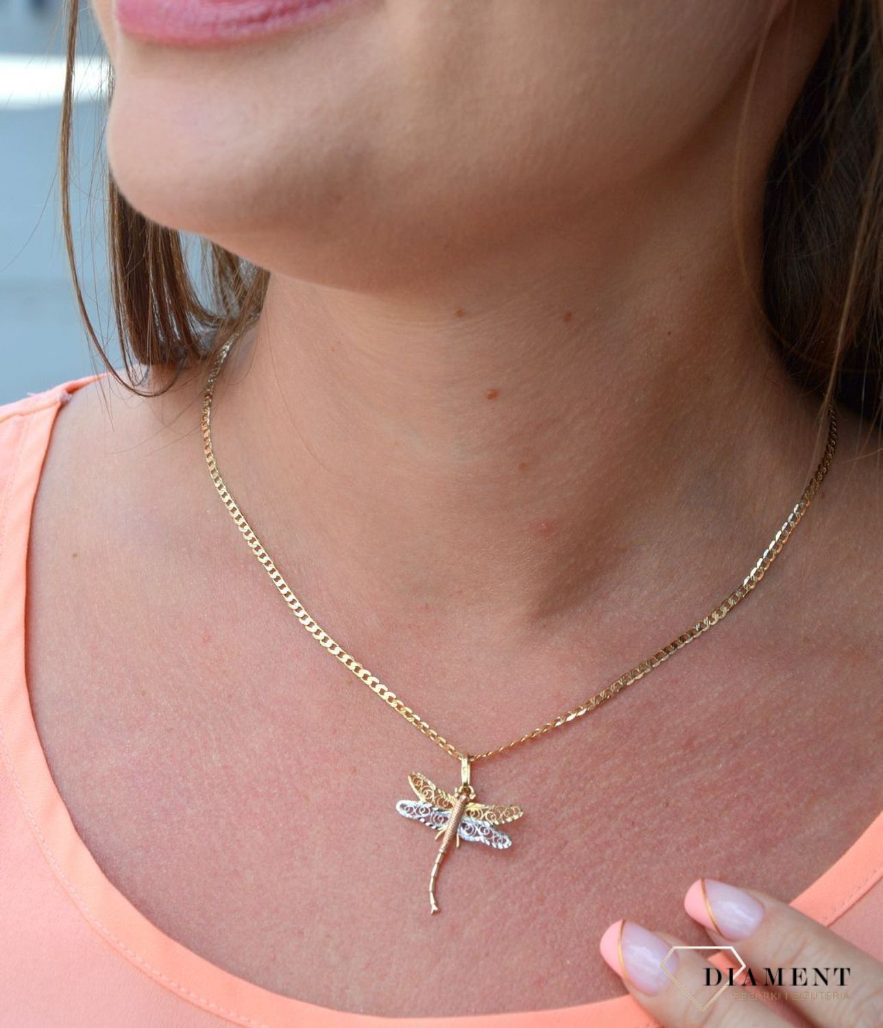 Złota zawieszka 585 ważka trzy kolorowa DIA-ZAW-0924-585.jpg