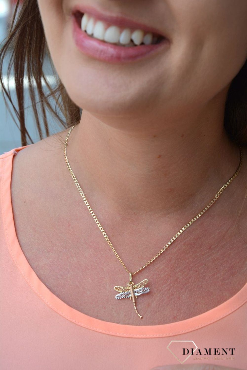 Złota zawieszka 585 ważka trzy kolorowa DIA-ZAW-0924-585.jpg