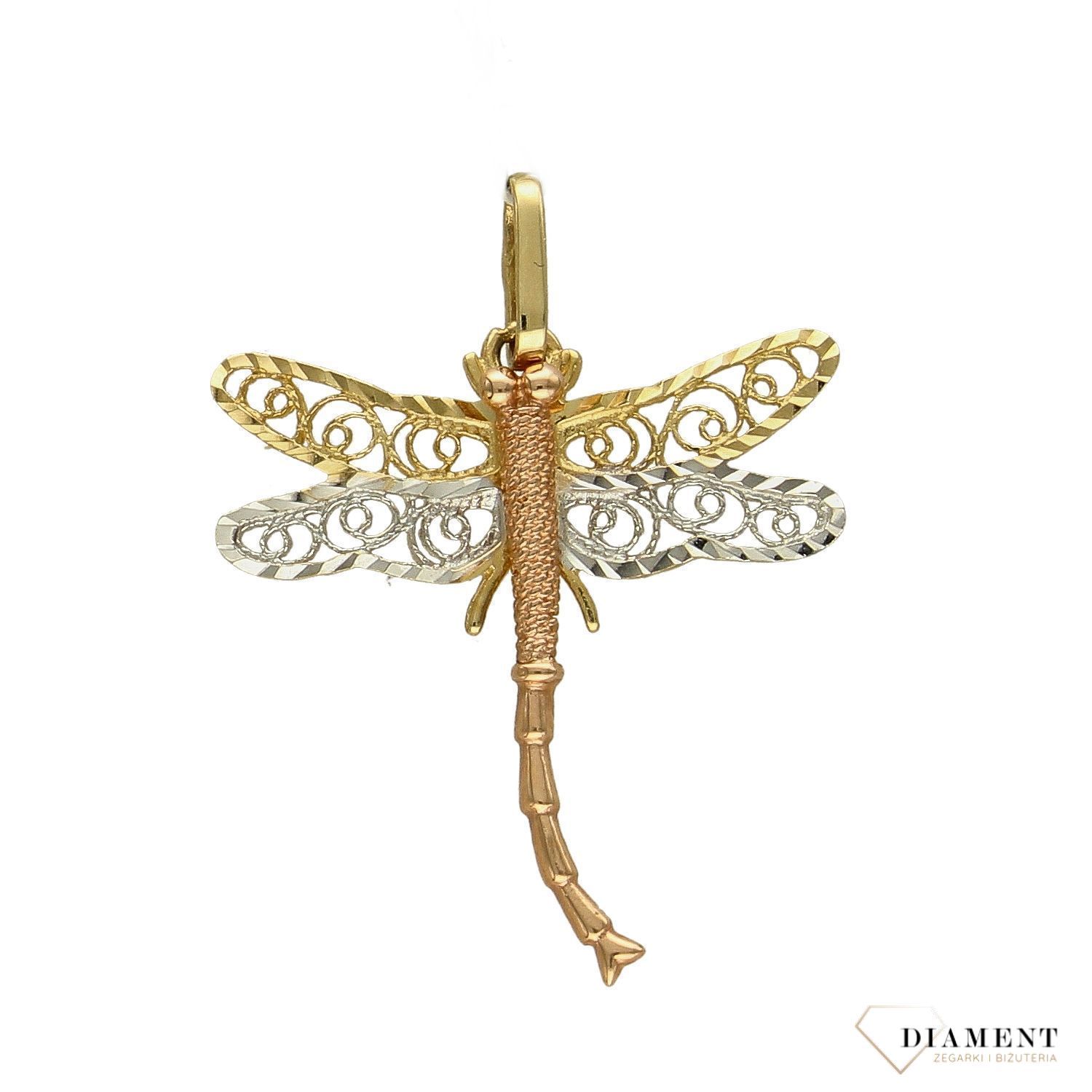 Złota zawieszka 585 ważka trzy kolorowa DIA-ZAW-0924-585.jpg