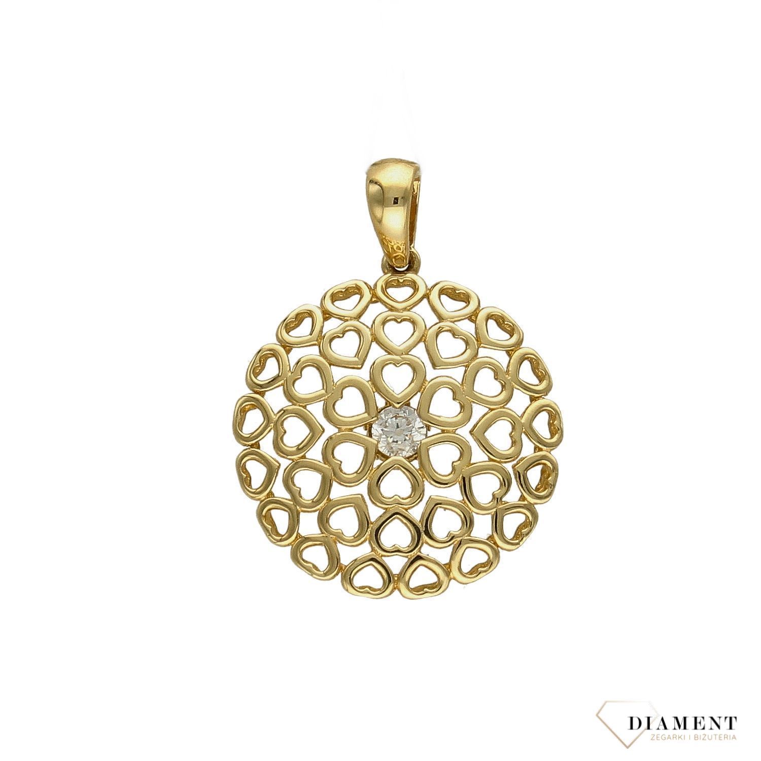 Zawieszka złota 585 ażurowe kółko w małe serduszka DIA-ZAW-0926-585.jpg