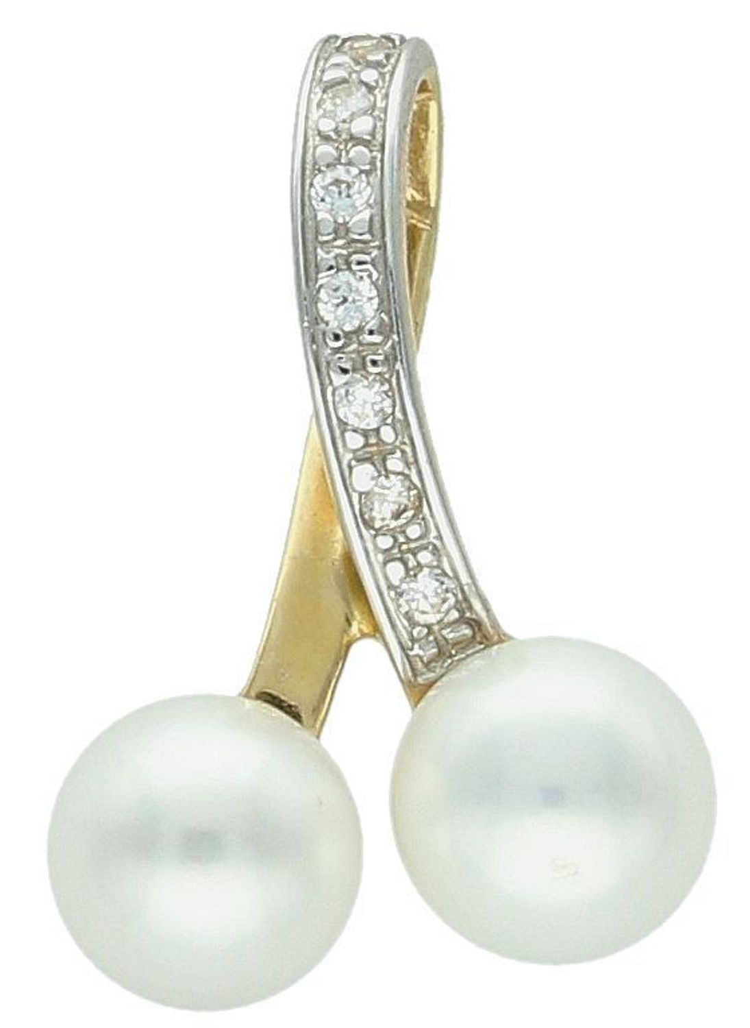 Złota zawieszka Apart dwie perły z cyrkoniami próba 585 DIA-ZAW-0933-585. Zawieszka złota dwie perełki, .  Zawieszka złota z czarnymi kamieniami. Modna złota biżuteria. Zawieszki złote. Prezent 1.jpg