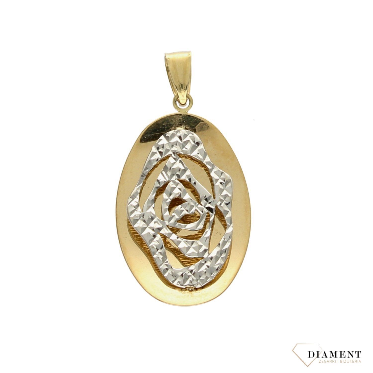 Złota zawieszka 585 owalna z motywem białego złota DIA-ZAW-0969-585.jpg