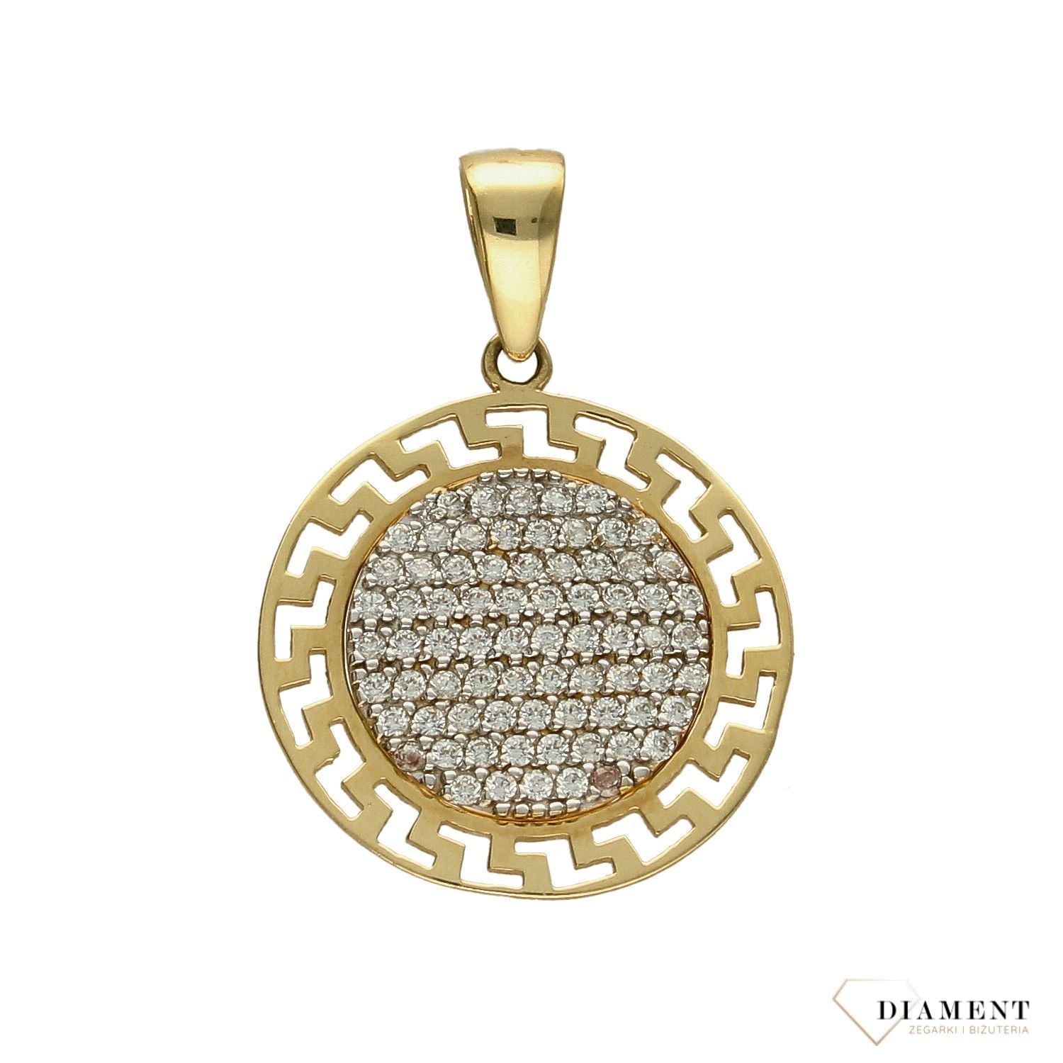 Złota zawieszka 585 okrągła z cyrkoniami, dogra grecka DIA-ZAW-0972-585.jpg