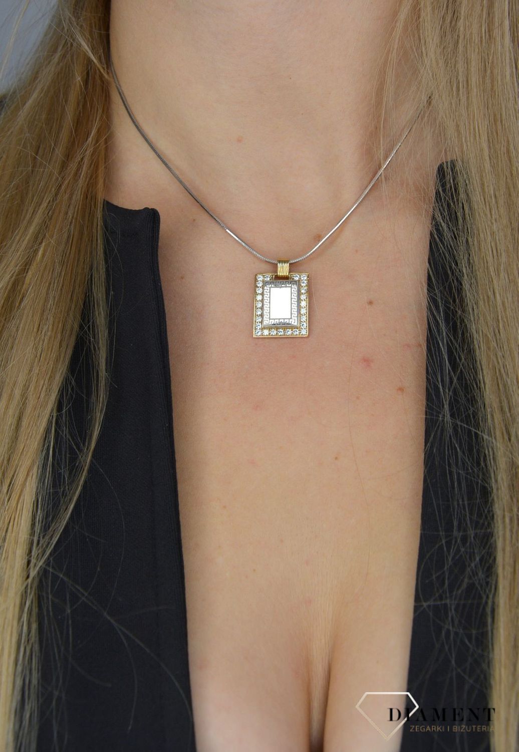 Złota zawieszka 585 prostokątna z z motywem białego złota DIA-ZAW-0973-585.jpg