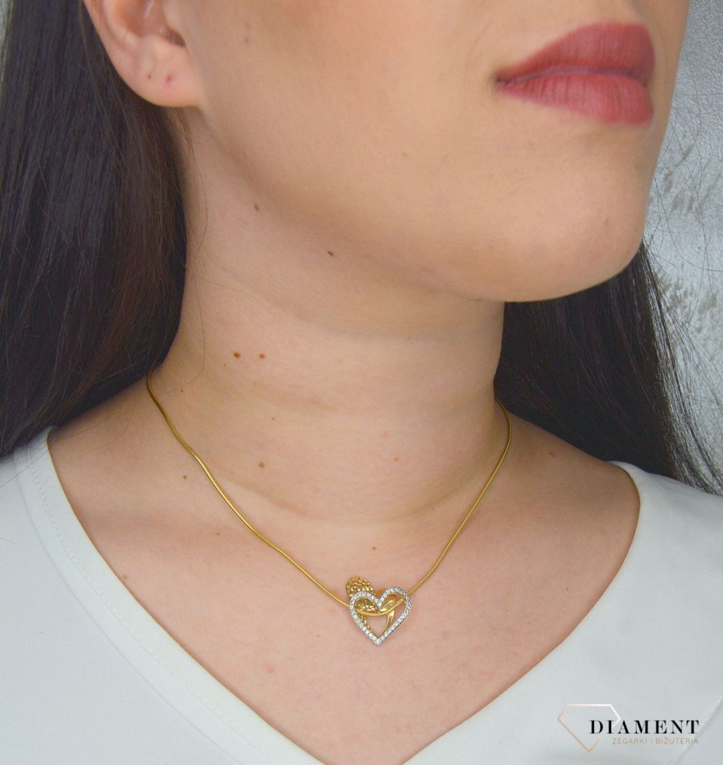 Złota zawieszka 585 podwójne serca z cyrkonią DIA-ZAW-0974-585.jpg