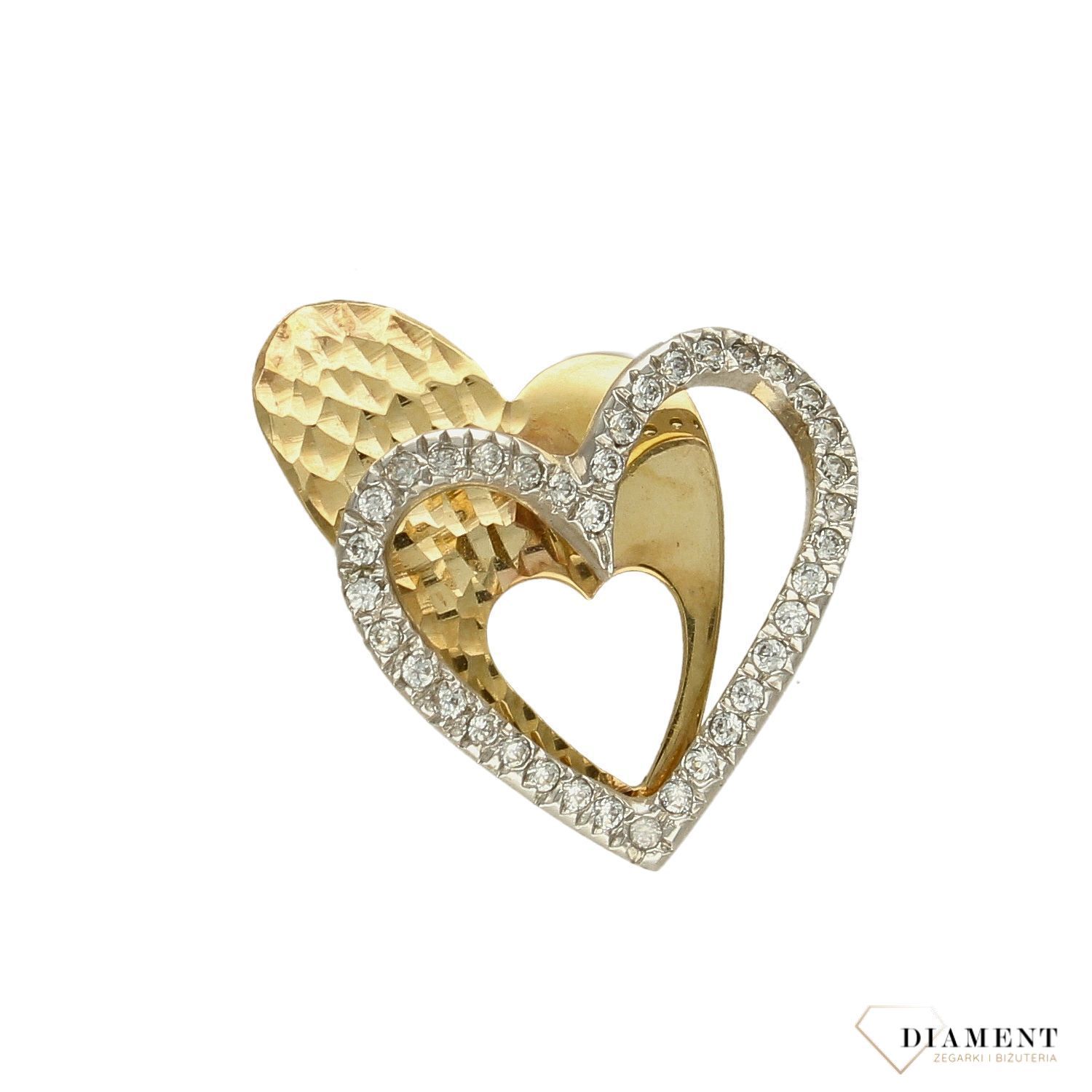 Złota zawieszka 585 podwójne serca z cyrkonią DIA-ZAW-0974-585.jpg