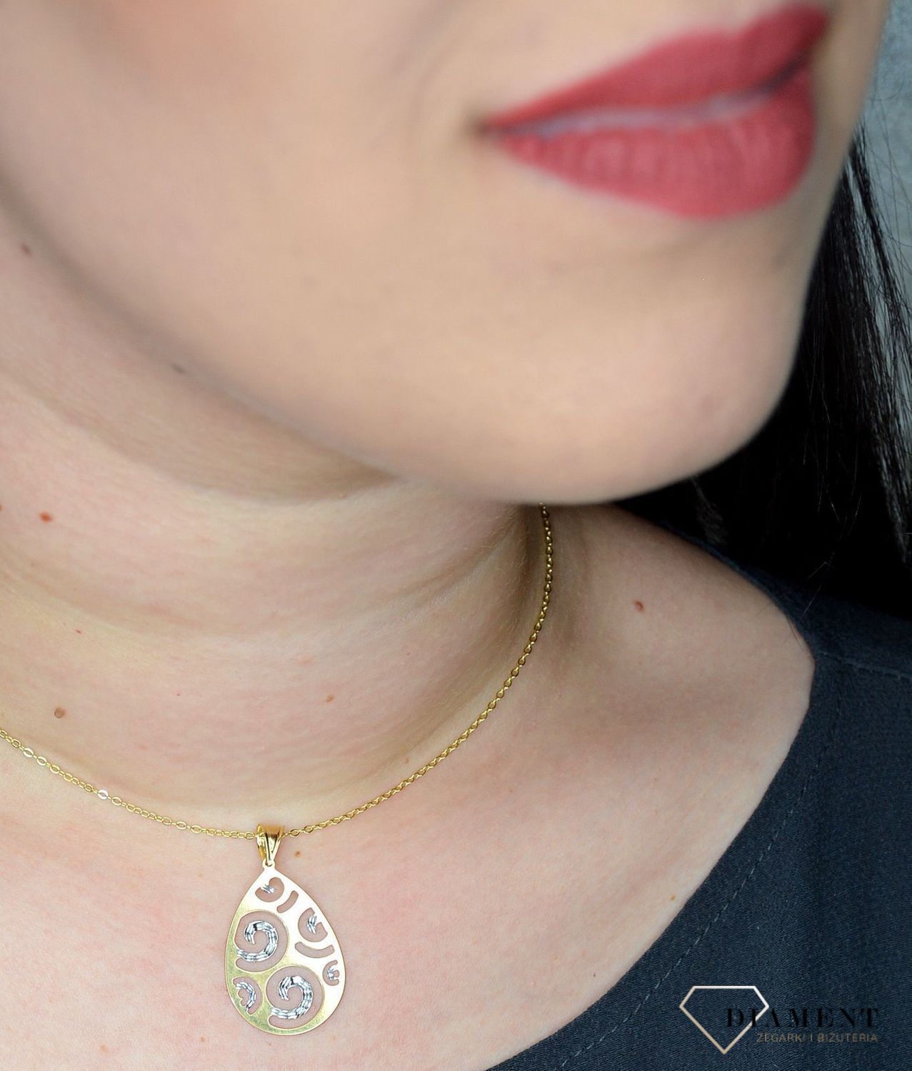 Złota zawieszka 585 łezka z białym złotem DIA-ZAW-0978-585.jpg