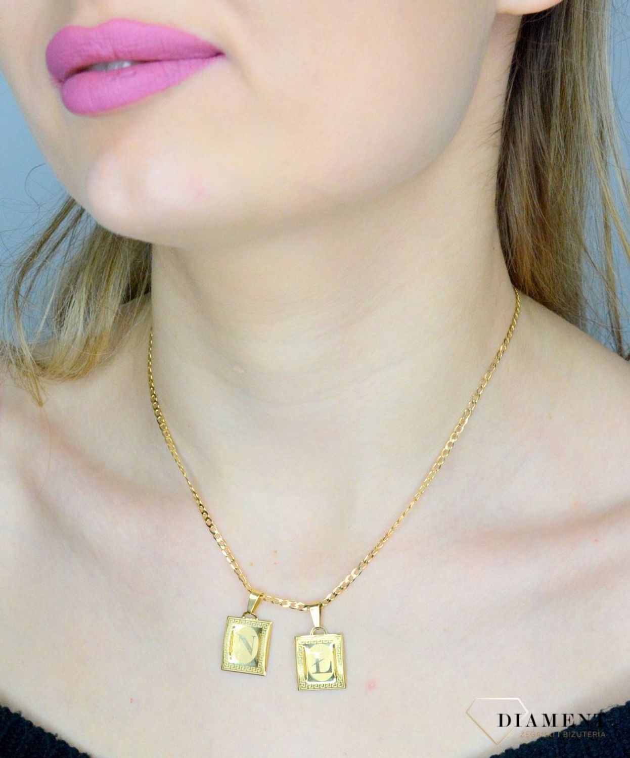 Złota zawieszka damska literka  N 333 Literka N na blaszce z Drogą Grecką DIA-ZAW-10045-333.jpg