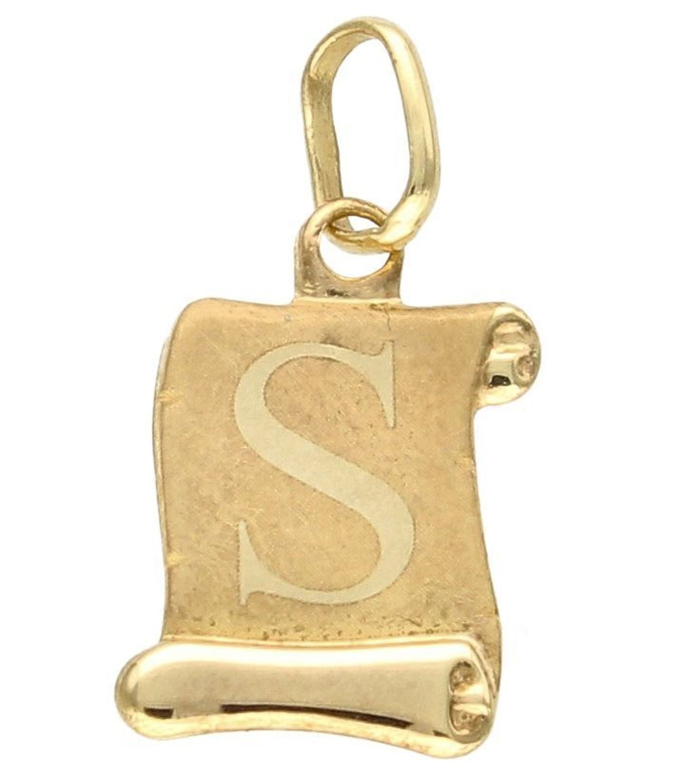Złota zawieszka literka S na papirusie DIA-ZAW-10054-585. Wisiorek został wykonany z najwyższej jakości złota próby 585 na papirusie. Zawieszka złota literka. Złota literka S. Złoty wisiorek 585. Literka S do łańcuszka. Zawies.jpg