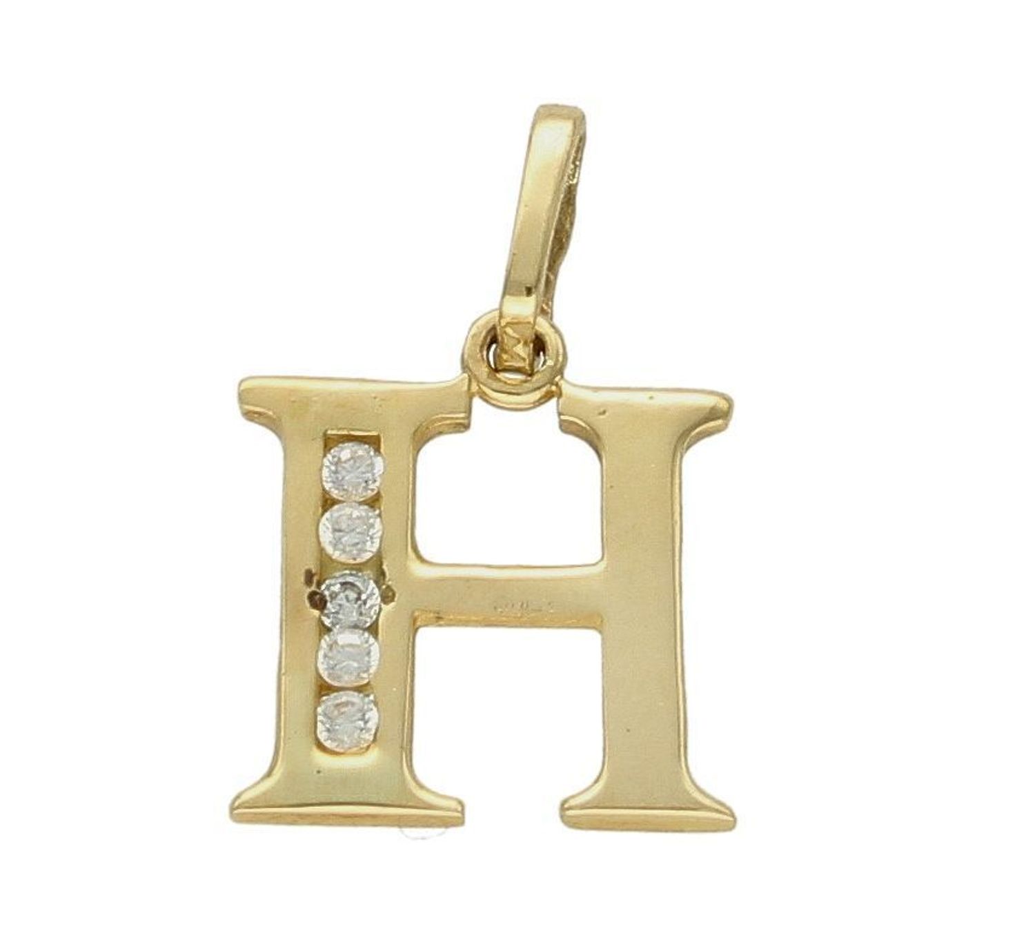 Złota zawieszka 585 literka H ozdobiona cyrkonią DIA-ZAW-10062-585. Złoty wisiorek próby 585. Wisiorek literka z cyrkoniami. Zawieszka złota do łańcuszka literka H. Literka zawieszka idealny pomysł na prezent..jpg