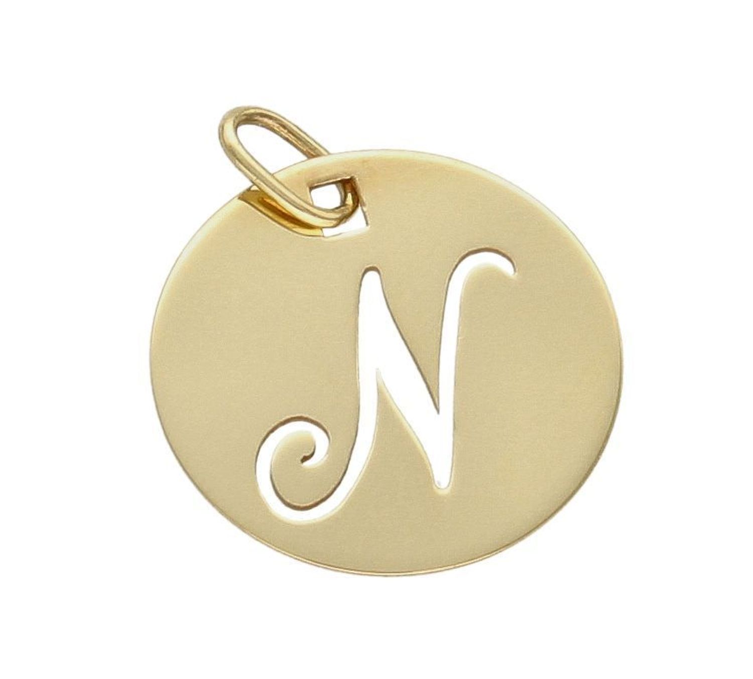 Złota zawieszka 585 z literką N w kółeczku DIA-ZAW-10065-585. Jedyna w swoim rodzaju złota zawieszka z literką LN Wisiorek został wykonany z najwyższej jakości złota próby 585. Literka N zawieszka damska złota idealna na preze.jpg