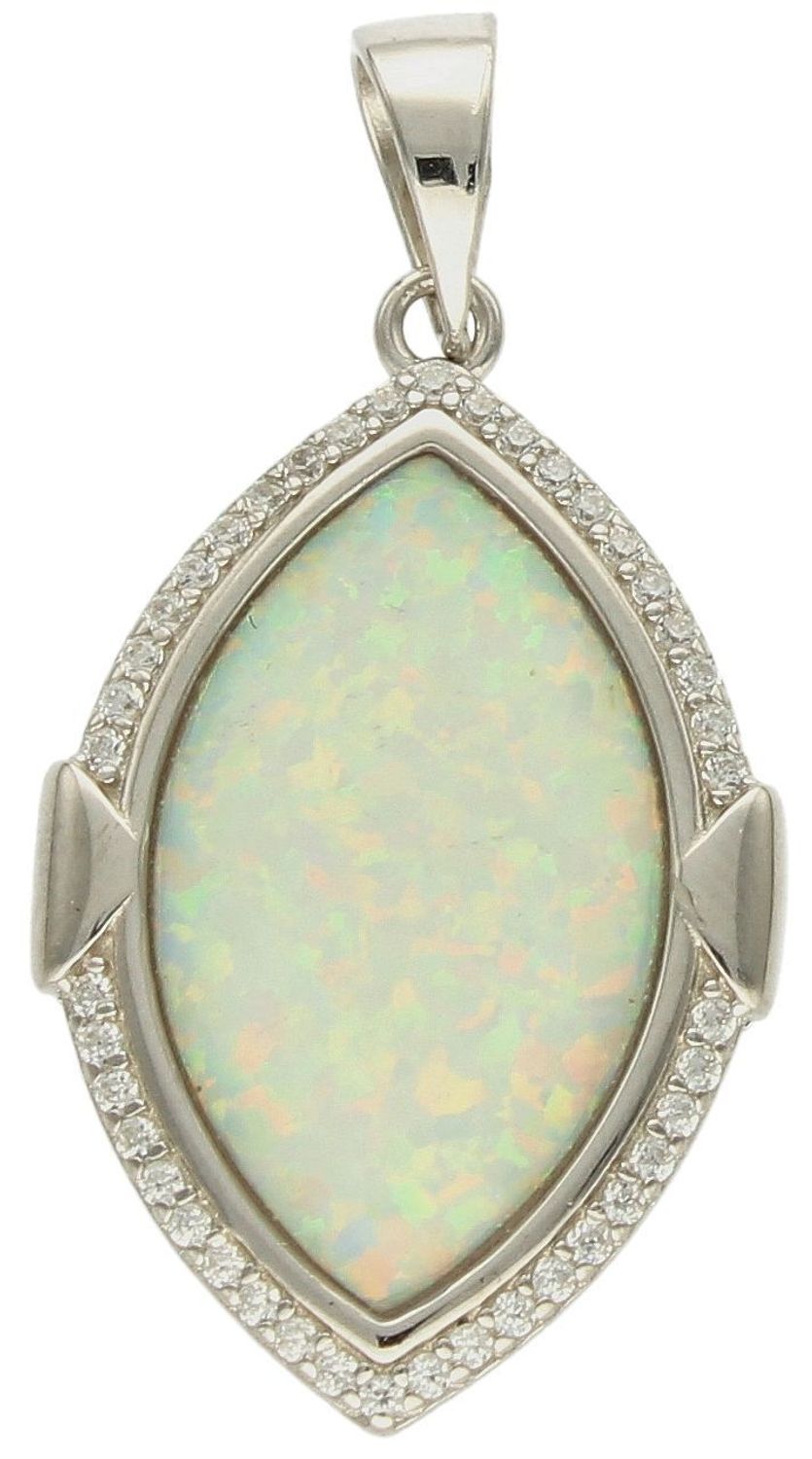 Srebrna zawieszka damska 925 łezka z białym opalem oraz cyrkonią DIA-ZAW-10086-925.  Pomysł na prezent dla kobiety. Srebrne zawieszki na lato. Zawieszka z białym kamieniem. Biżuteria z białym opalem. Zawieszka do łańcuszka..jpg