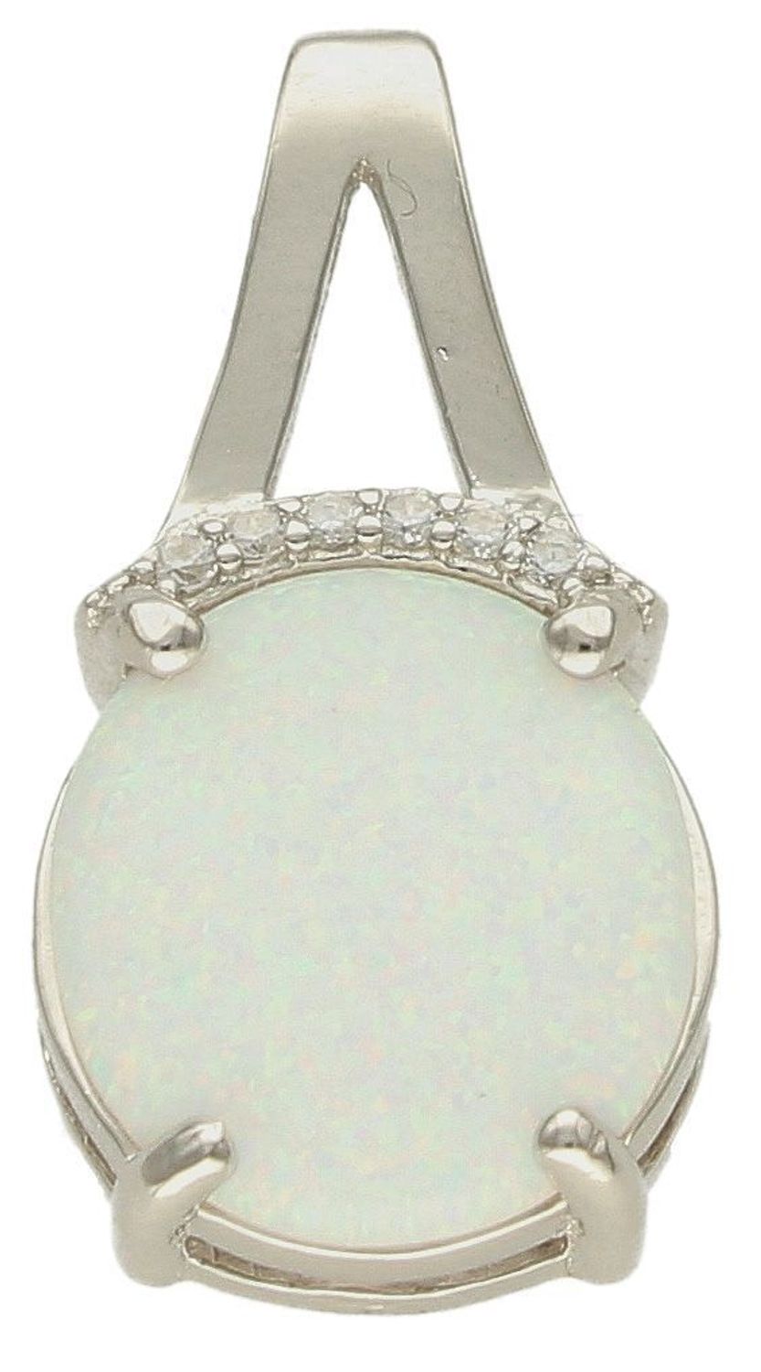 Srebrna zawieszka damska 925 z okrągłym kamieniem biały opal DIA-ZAW-10091-925.  Pomysł na prezent dla kobiety. Srebrne zawieszki na lato. Zawieszka z białym kamieniem. Biżuteria z białym opalem. Zawieszka do łańcuszka..jpg