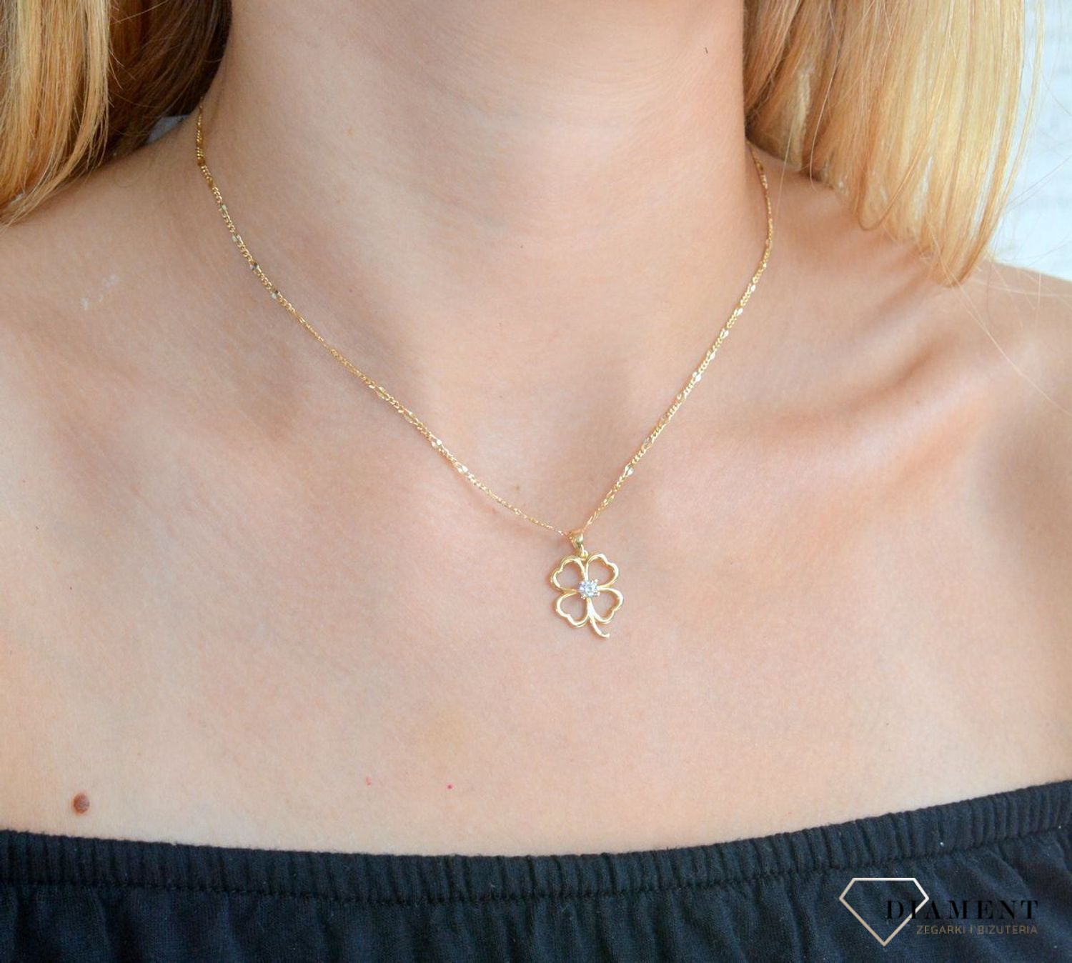 Zawieszka złota Szczęśliwa koniczynka 585 DIA-ZAW-10257-585.jpg