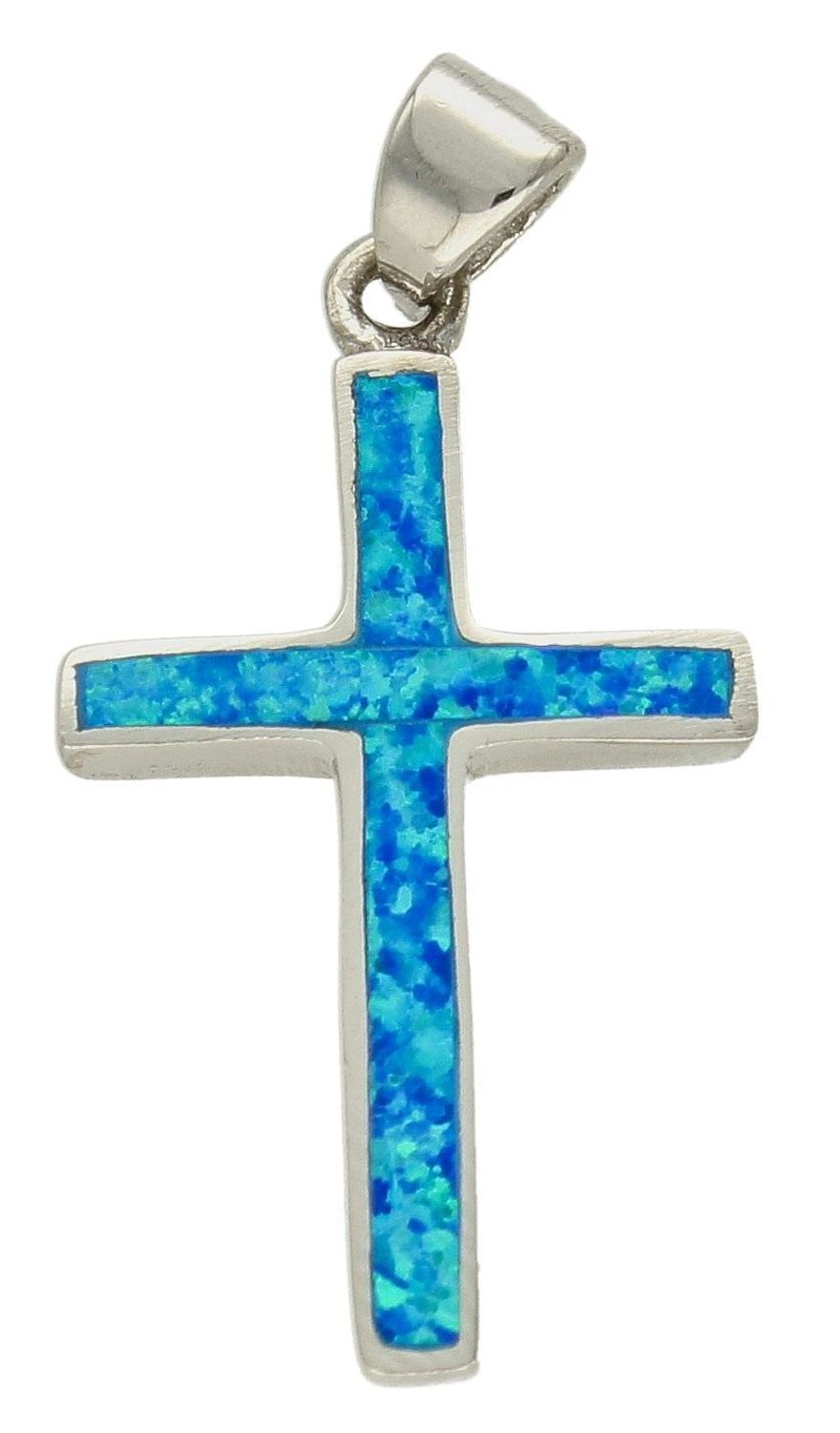 Srebrna zawieszka ozdobny krzyżyk z niebieskim opalem DIA-ZAW-10300-925.  Srebrna zawieszka damska. Srebrna zawieszka krzyżyk. Krzyżyk z opalem. Srebrna zawieszka z kamieniem naturalnym..jpg