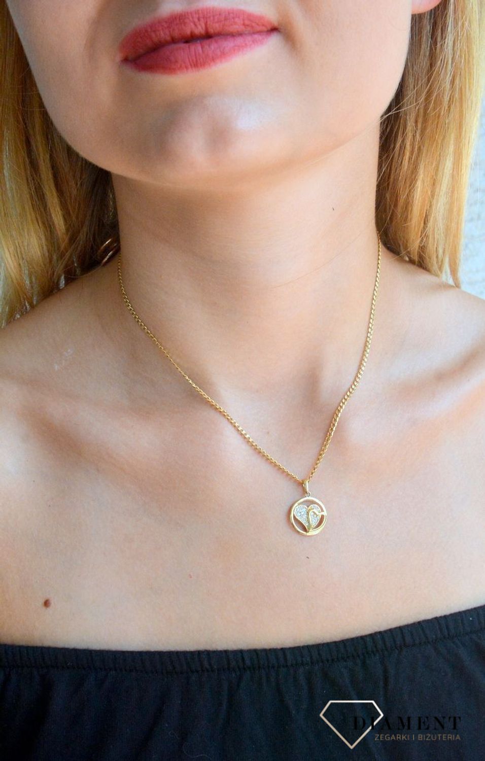 Zawieszka złota  Dwa serca w okręgu 585 DIA-ZAW-10409-585.jpg