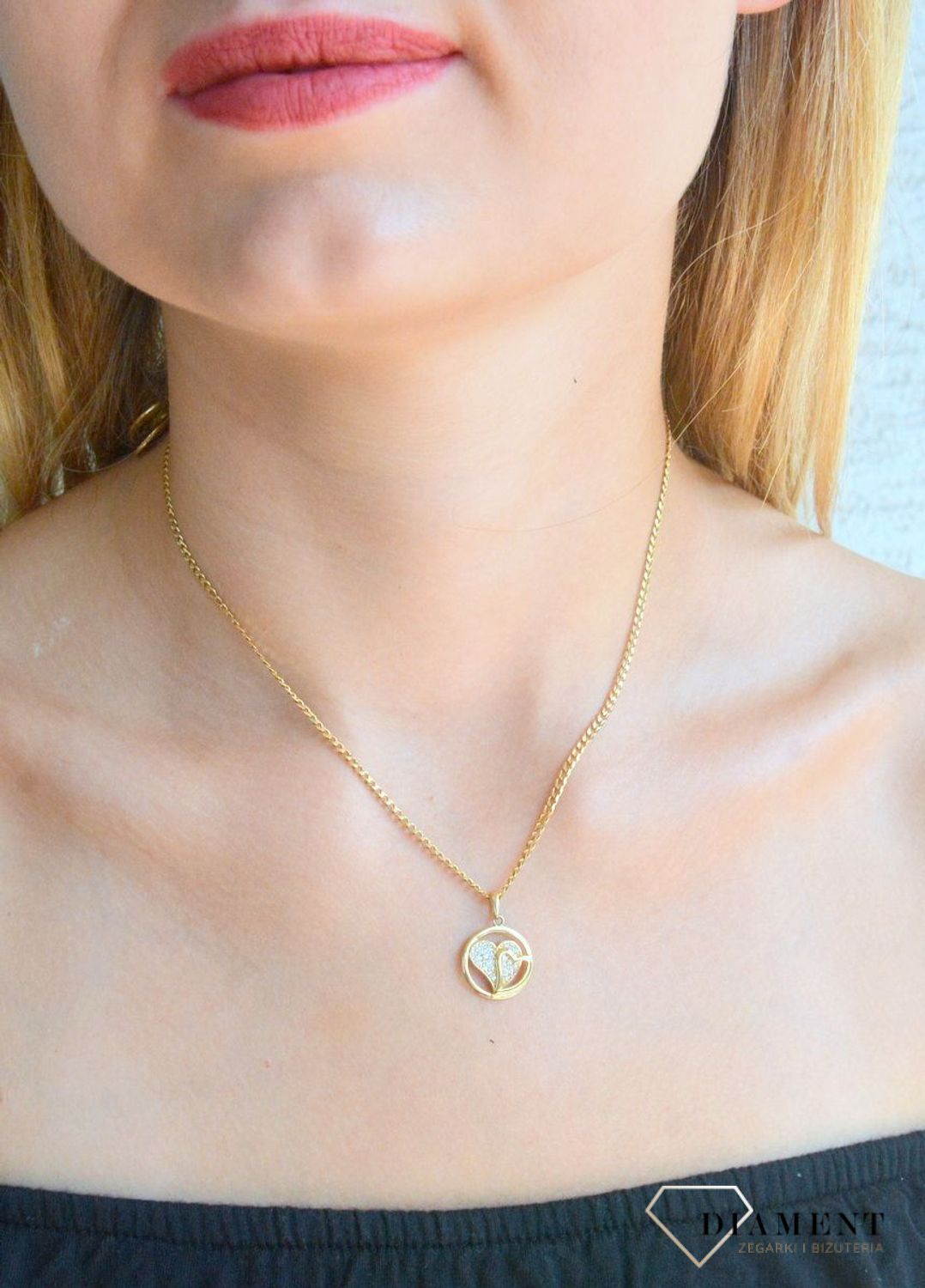 Zawieszka złota  Dwa serca w okręgu 585 DIA-ZAW-10409-585.jpg