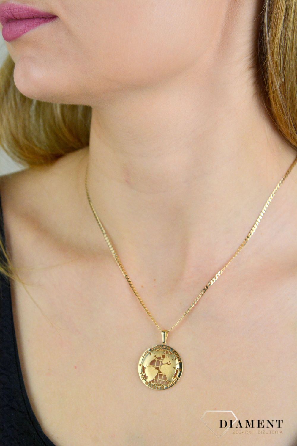 Złota zawieszka damska do łańcuszka Kula Ziemska Świat jest Twój 585 DIA-ZAW-10461-585.jpg