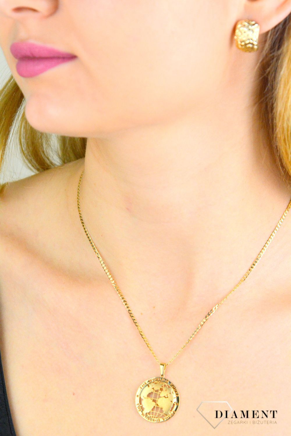 Złota zawieszka damska do łańcuszka Kula Ziemska Świat jest Twój 585 DIA-ZAW-10461-585.jpg