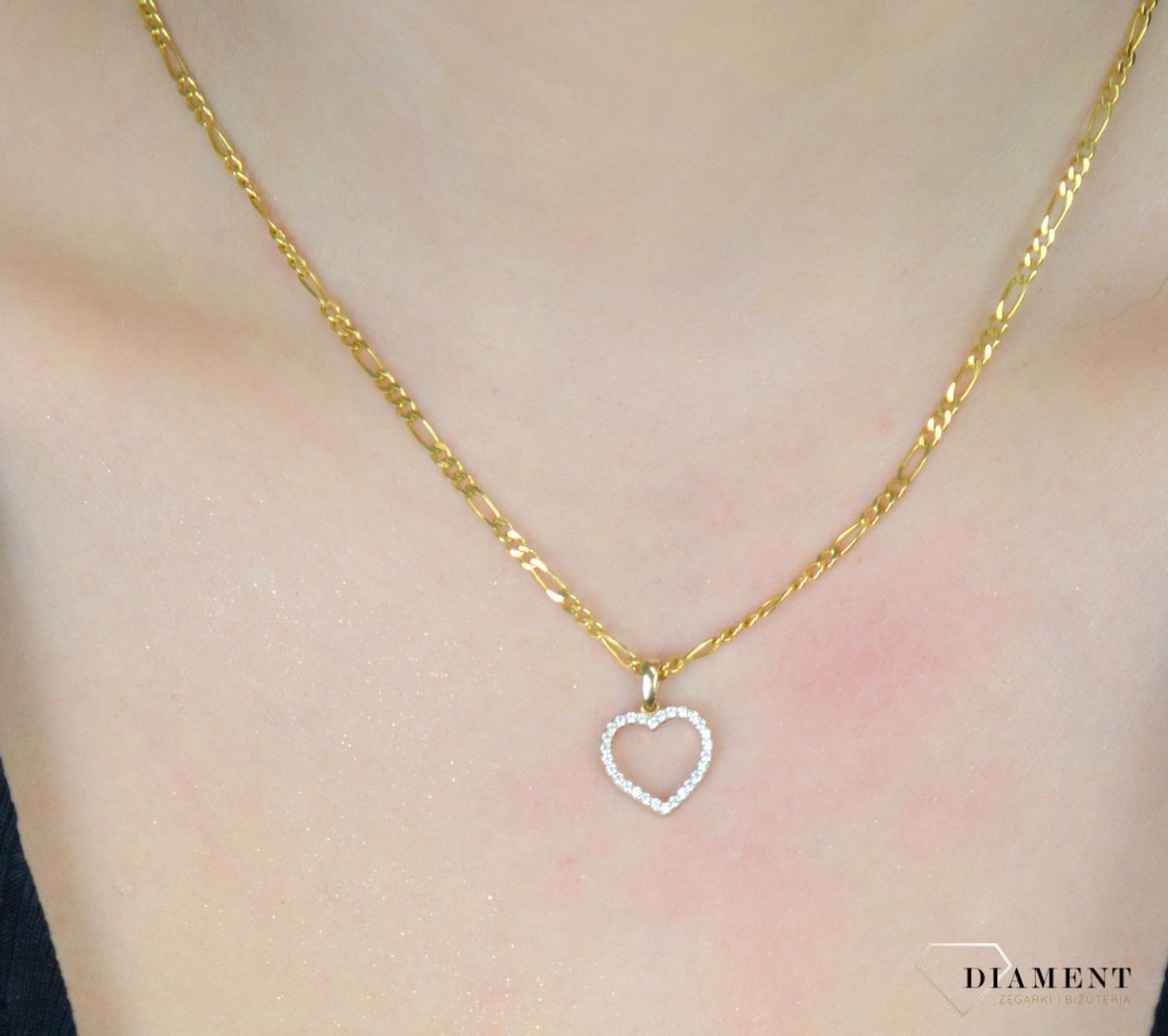 Zawieszka złota serce w cyrkonie pr 585, DIA-ZAW-10465-585 Zawieszka wykonana z żółtego 14 karatowego złota w formie serca. Idealny pomysł na prezent.1.jpg