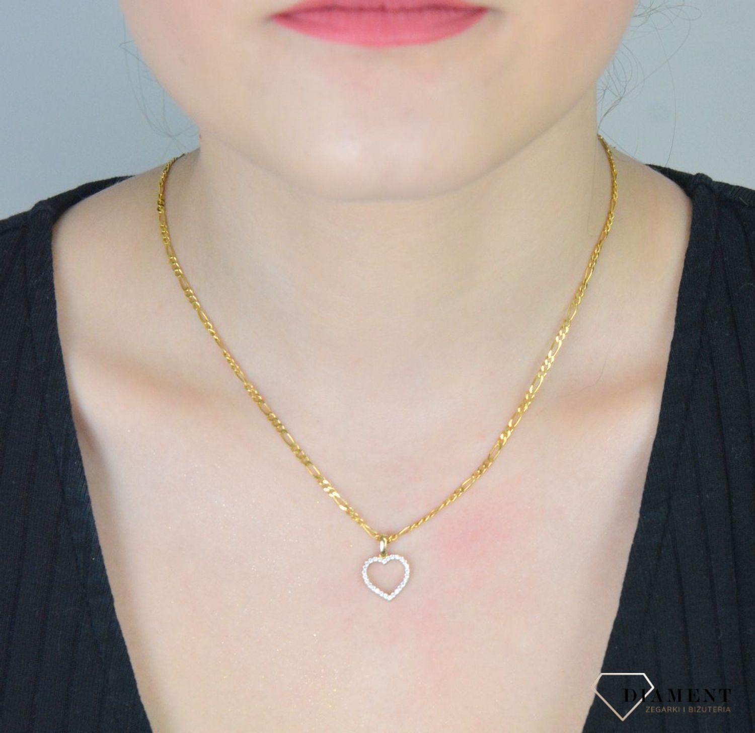 Zawieszka złota serce w cyrkonie pr 585, DIA-ZAW-10465-585 Zawieszka wykonana z żółtego 14 karatowego złota w formie serca. Idealny pomysł na prezent.1.jpg