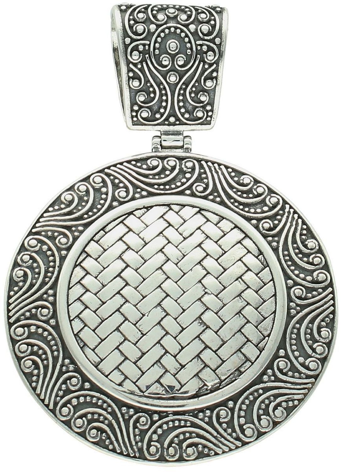 Efektowna, duża zawieszka damska o okrągłym kształcie, wykonana ze srebra próby 925. Zdobiona misternym wzorem. Wymiary 6,3 × 4,4 cm, waga 18,76 g. Idealna na wyjątkowe okazje.1.jpg