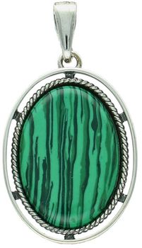Wyjątkowa srebrna zawieszka z naturalnym malachitem w owalnym kształcie. Próba 925, waga 11,69 g, wymiary 5,2 x 2,8 cm. Elegancja z nutą natury.1.jpg