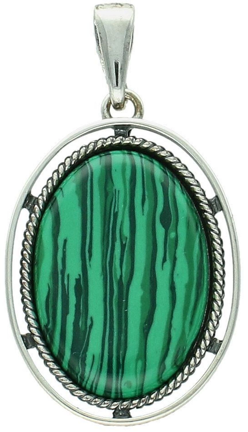 Wyjątkowa srebrna zawieszka z naturalnym malachitem w owalnym kształcie. Próba 925, waga 11,69 g, wymiary 5,2 x 2,8 cm. Elegancja z nutą natury.1.jpg