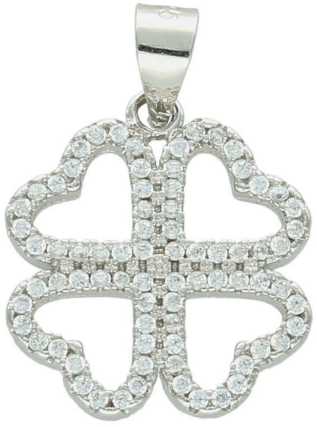 Zawieszka srebrna próba 925, koniczynka z cyrkoniami DIA-ZAW-10616-925 Elegancka zawieszka srebrna w kształcie koniczynki, wykonana z wysokiej jakości srebra próby 925 1.jpg