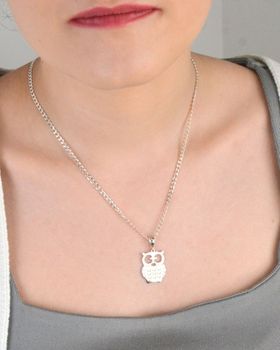Zawieszka srebrna sowa próba 925, DIA-ZAW-10620-925 Symbol mądrości i tajemnicy zamknięty w eleganckiej formie – zawieszka srebrna w kształcie sowy, wykonana ze srebra próby 925, (3).JPG