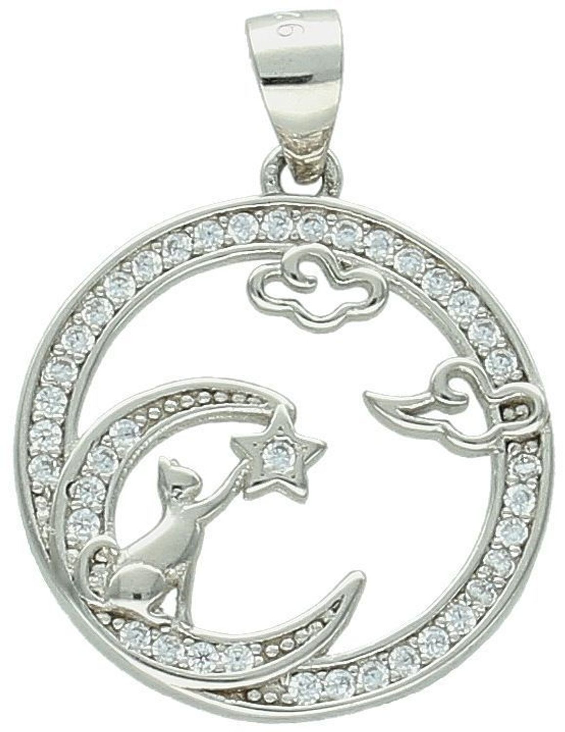 Zawieszka damska srebrne kółeczku z kotkiem na księżycu z cyrkoniami próba 925, DIA-ZAW-10623-925 1.jpg