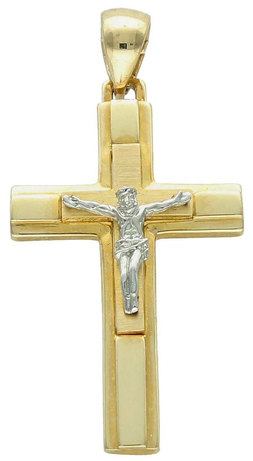 Duży krzyż zawieszka złoty krzyż z wizerunkiem Jezusa próba 585, DIA-ZAW-10858-585.  Złoty wisiorek krzyżyk, wykonany z żółtego i białego złota. Biżuteria sakralna.1.jpg