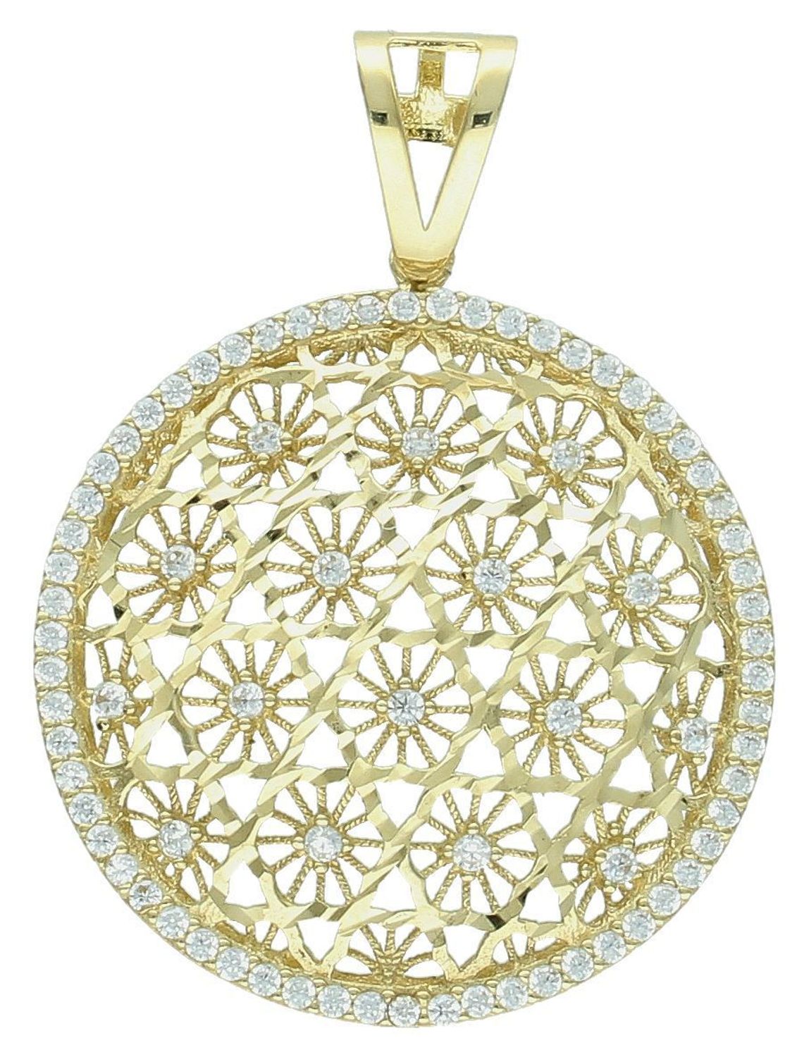 Zawieszka złote kółko ażurowe z cyrkoniami próba 585 DIA-ZAW-10891-585 Złoty wisiorek został wykonany z wysokiej jakości złota próby 585. 1.jpg