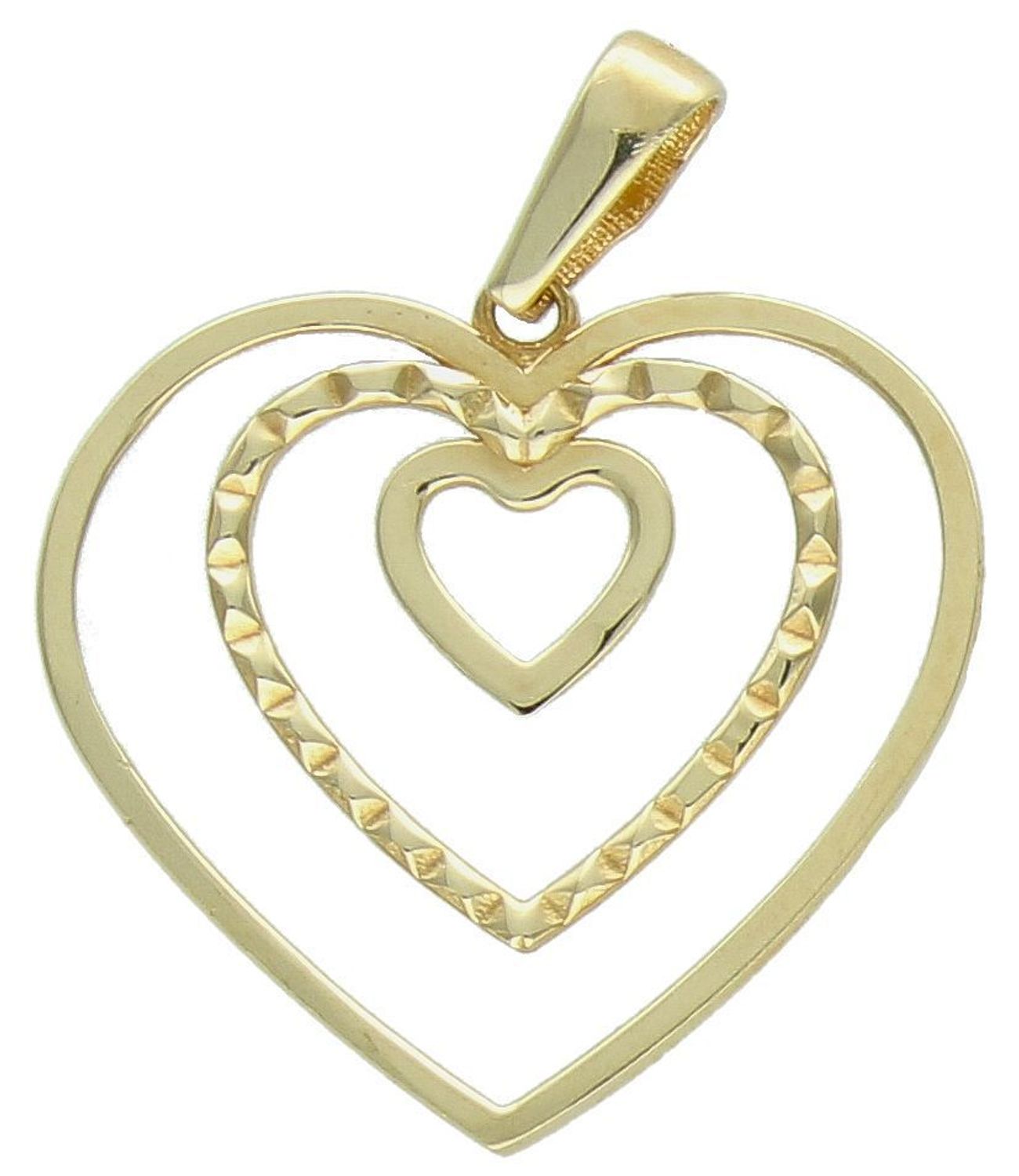 Zawieszka złota trzy serca pr 585, DIA-ZAW-10910-585 Zawieszka w kształcie serca, wykonana z wysokiej jakości złota próby 585, to elegancka i subtelna biżuteria, 1.jpg