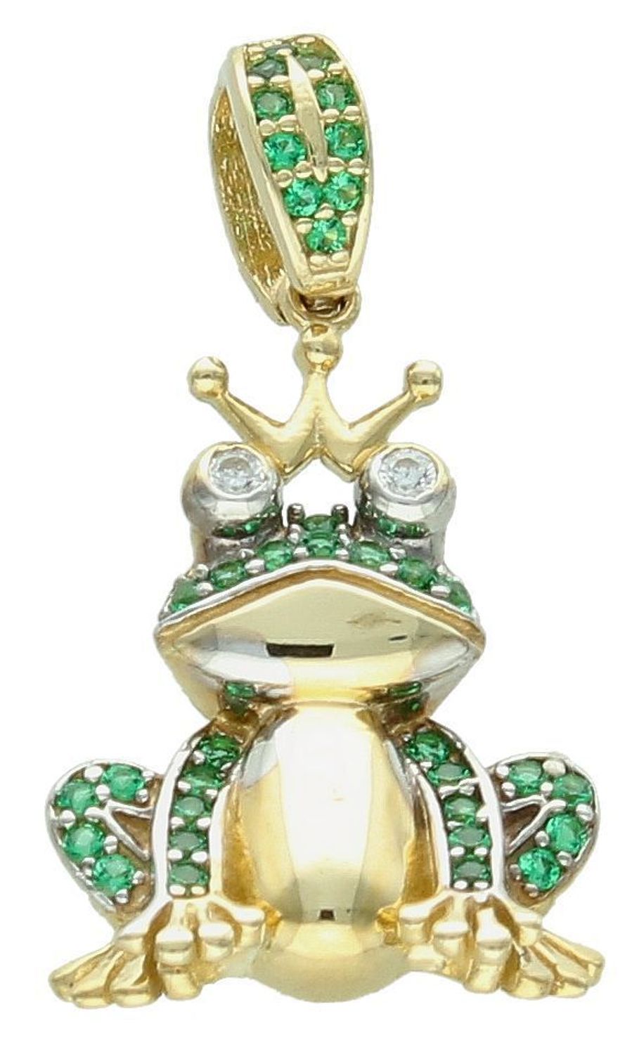 Zawieszka złota żaba z zielonymi cyrkoniami pr 585, DIA-ZAW-11004-585. Zawieszka w kształcie żaby, wykonana z wysokiej jakości złota próby 585, to elegancka i oryginalna biżuteria, 2.jpg