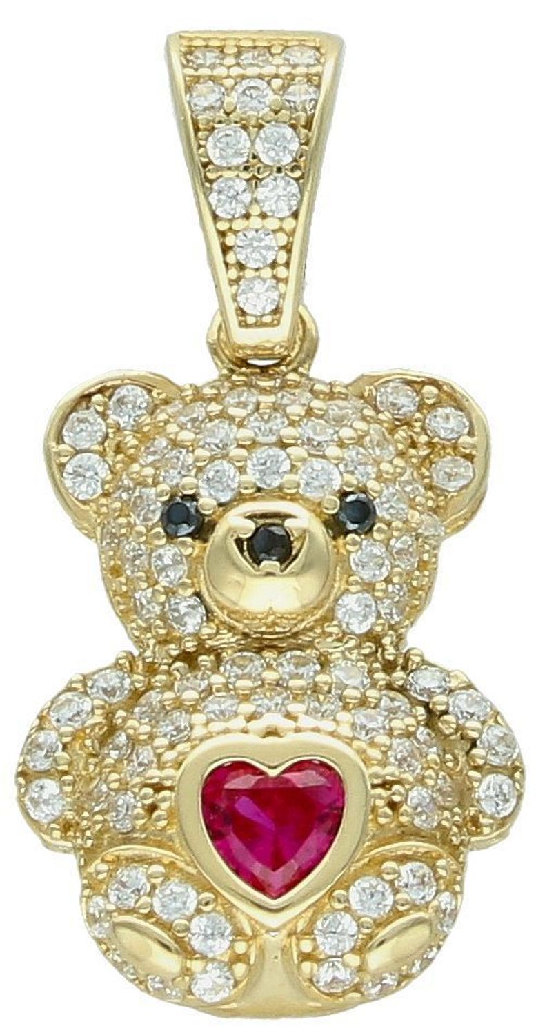 Złota zawieszka miś bogato ozdobiona cyrkoniami i rubinowym serduszkiem 585.jpg