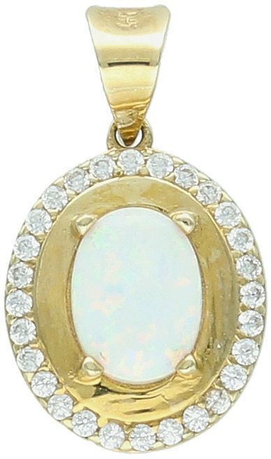 Złota zawieszka 585 z białym opalem DIA-ZAW-11wykonana z 14-karatowego żółtego złota. Subtelna klasyka w nowoczesnym wydaniu. Szlachetny blask drogocennego kruszcu zamknięty w oryginalnej 1.jpg