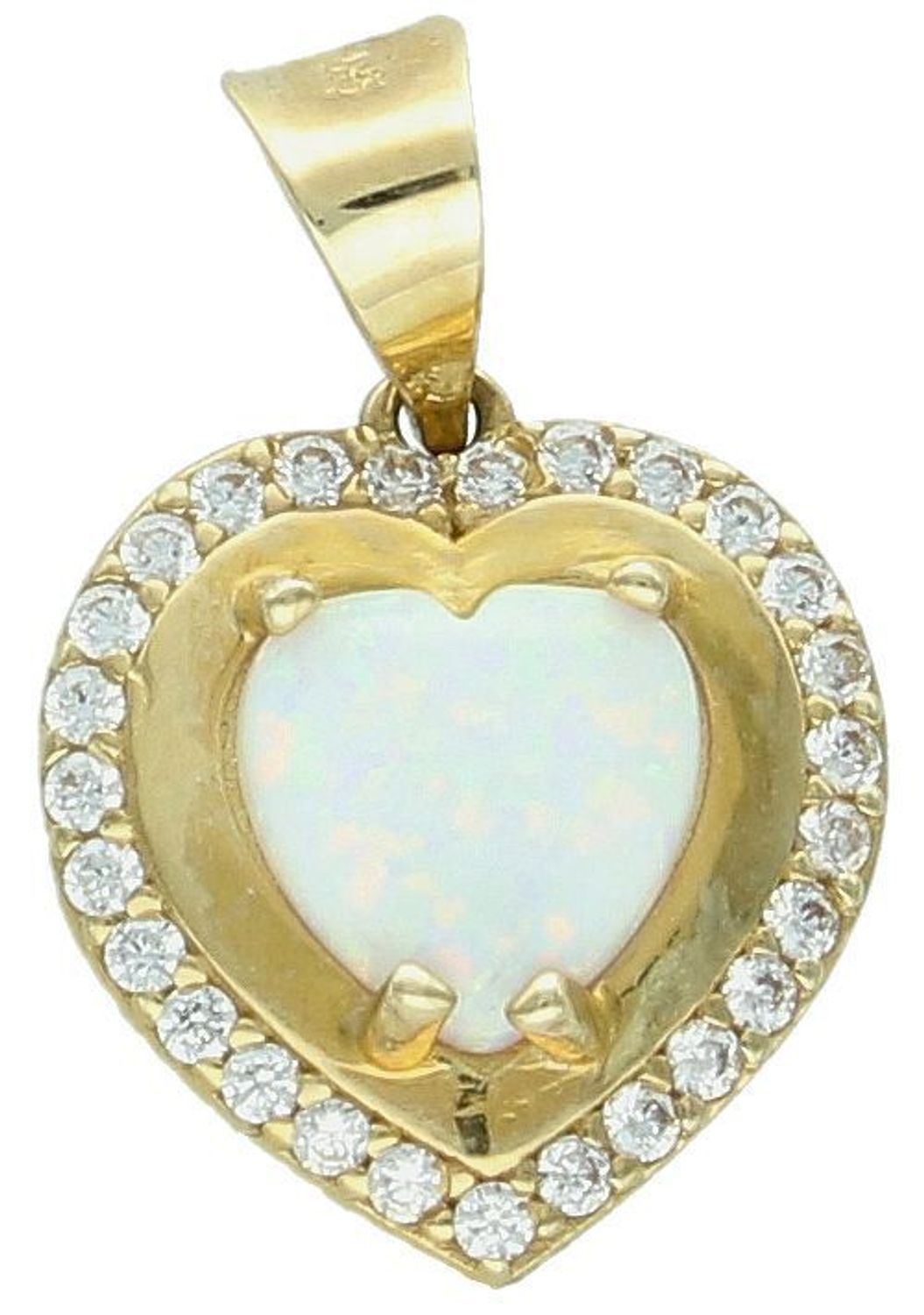 Zawieszka złota serce z opalem pr 585, DIA-ZAW-11056-585 Zawieszka w kształcie serca, wykonana z wysokiej jakości złota próby 585, to wyjątkowy dodatek, który łączy naturalne piękno opalu z 1.jpg