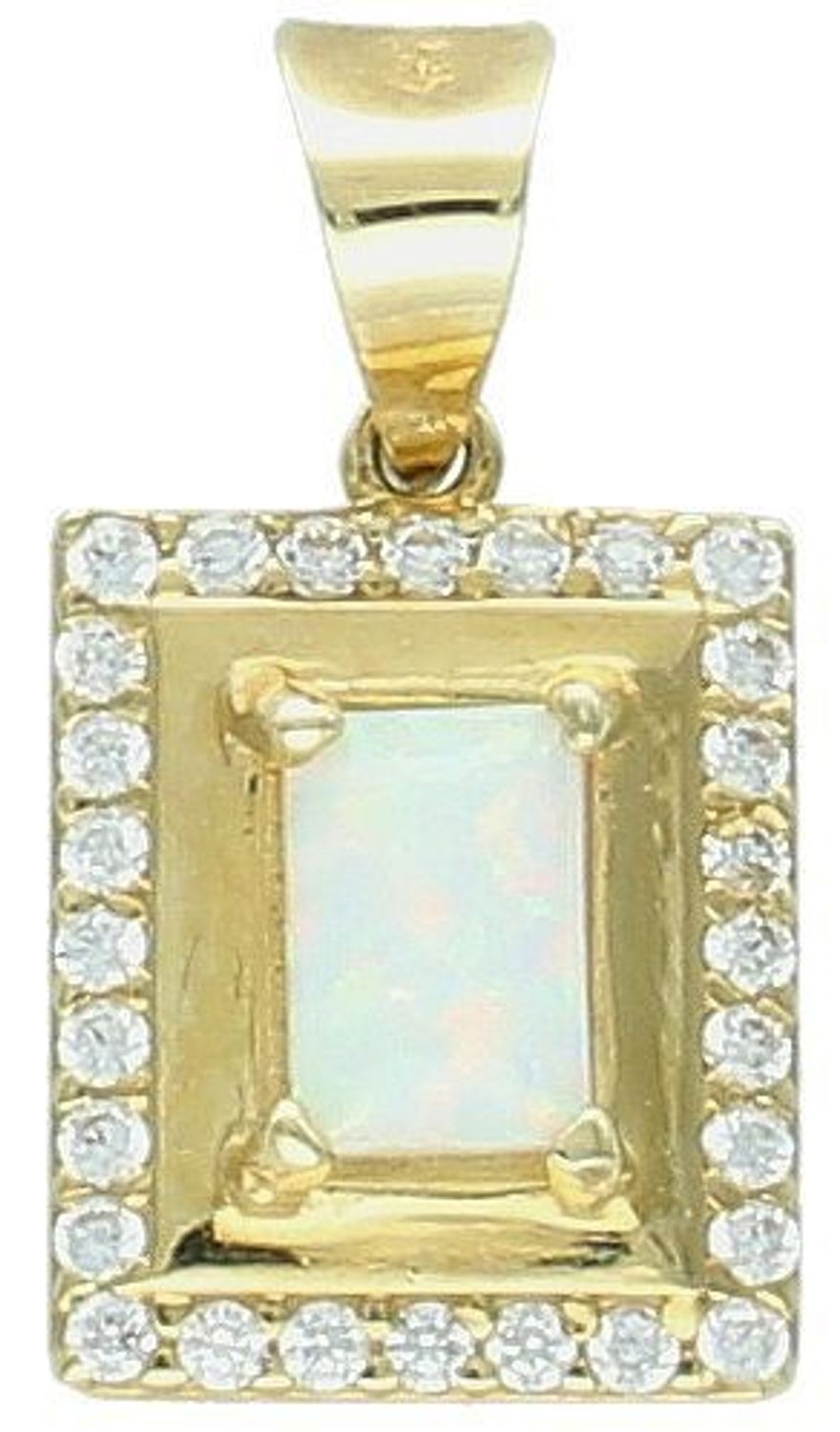 Zawieszka złota prostokątna z opalem i cyrkonią pr 585, DIA-ZAW-11057-585 Wisiorek został wykonany z wysokiej jakości złota próby 585. Złoto to jeden z najpopularniejszych kruszców.jpg