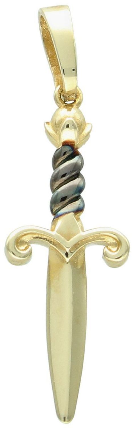 Złota zawieszka złota miecz rycerski nóż złoto 585, DIA-ZAW-11099-585. Wisiorek złoty został wykonany z wysokiej jakości złota próby 585. 1.jpg