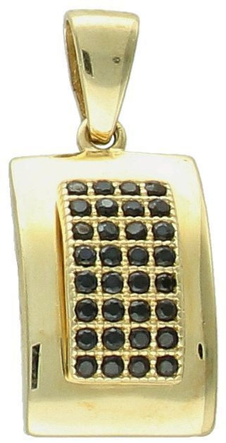 Kolczyki złote prostokątny zdobione czarną cyrkonią pr 585, DIA-KLC-11124-585 Eleganckie złote kolczyki w prostokątnym kształcie, ozdobione czarną cyrkonią,2.jpg