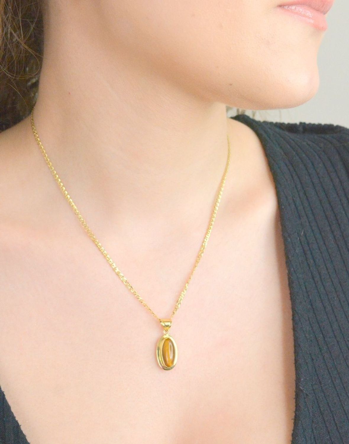 Złota zawieszka z kamieniem naturalnym tygrysie oko próba 585 DIA-ZAW-11126-585.jpg