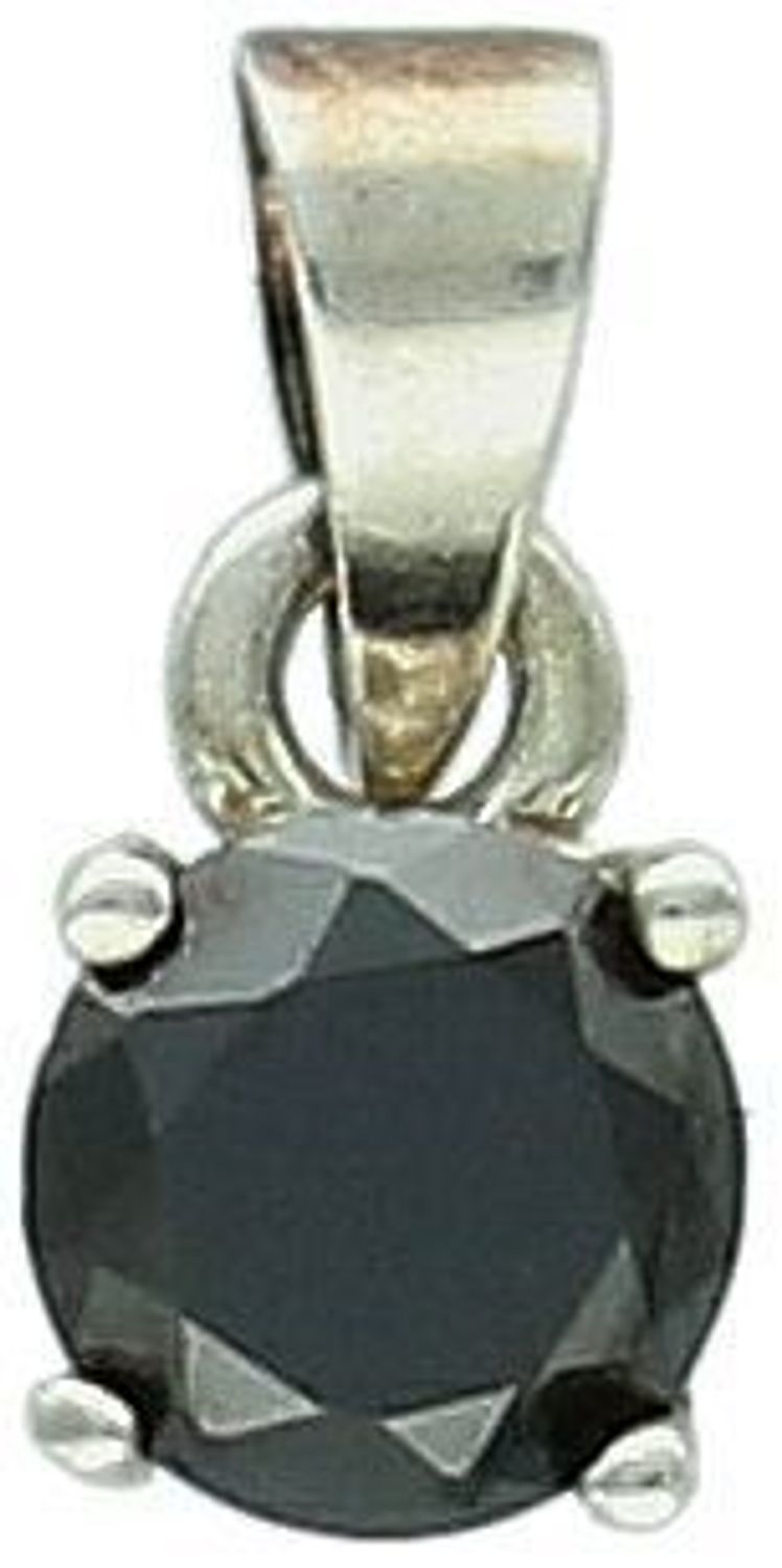 Elegancka, okrągła zawieszka damska ze srebra próby 925, zdobiona czarną cyrkonią. Waga 0,70 g, szerokość 5 mm, długość 1,0 cm. Model DIA-ZAW-11170-925 – subtelny dodatek na każdą okazję.1.jpg