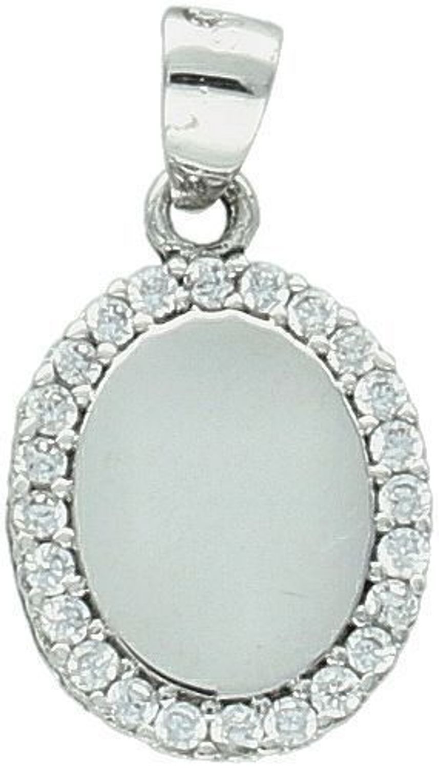 Srebrna zawieszka damska DIA-ZAW-11175-925 o owalnym kształcie, zdobiona cyrkoniami na brzegach. Srebro próby 925, waga 1,40 g, długość 2,0 cm, szerokość 1,0 cm – idealna na co dzień i na 1.jpg