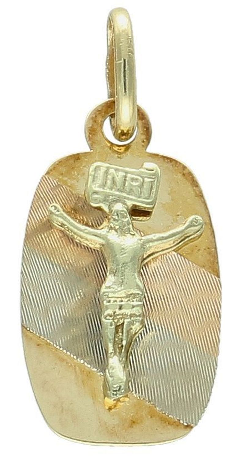 Złoty medalik zawieszka z Jezusem na Krzyżu, próba 585 DIA-ZAW-11261-585. Zawieszka medalik. pomysł na prezent z okazji chrztu, pierwszej komunii, jubileuszu. Złoty medalik. 1.jpg