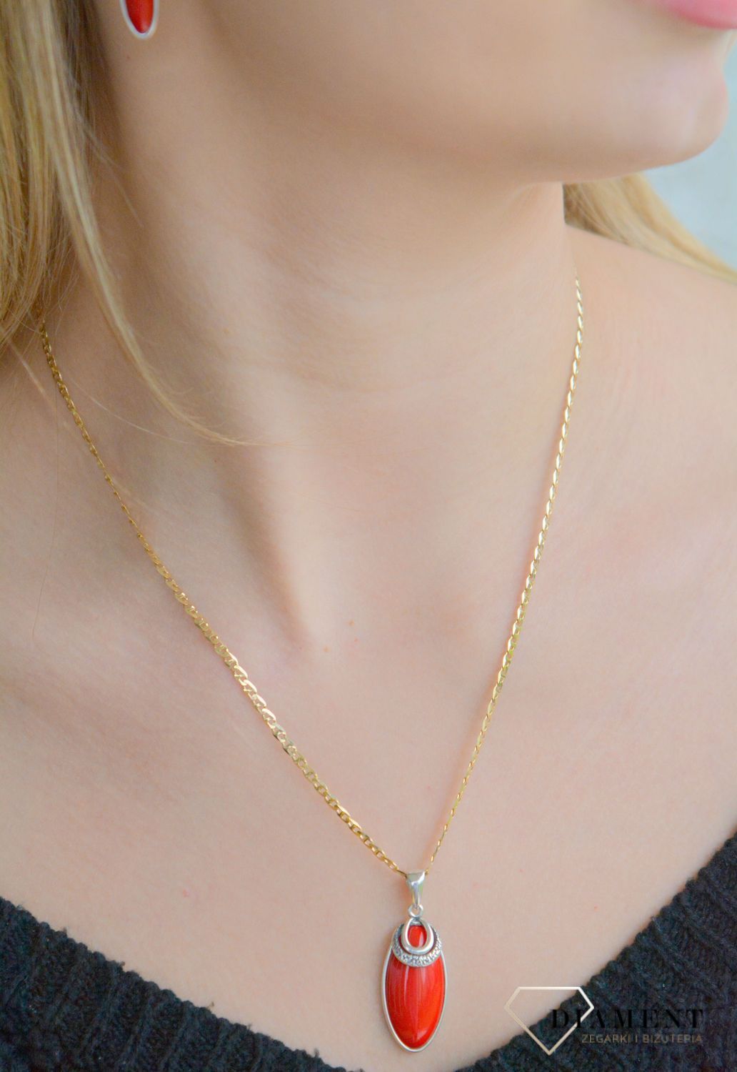 Srebrna zawieszka damska 925 z owalnym koralem DIA-ZAW-11263-925.jpg