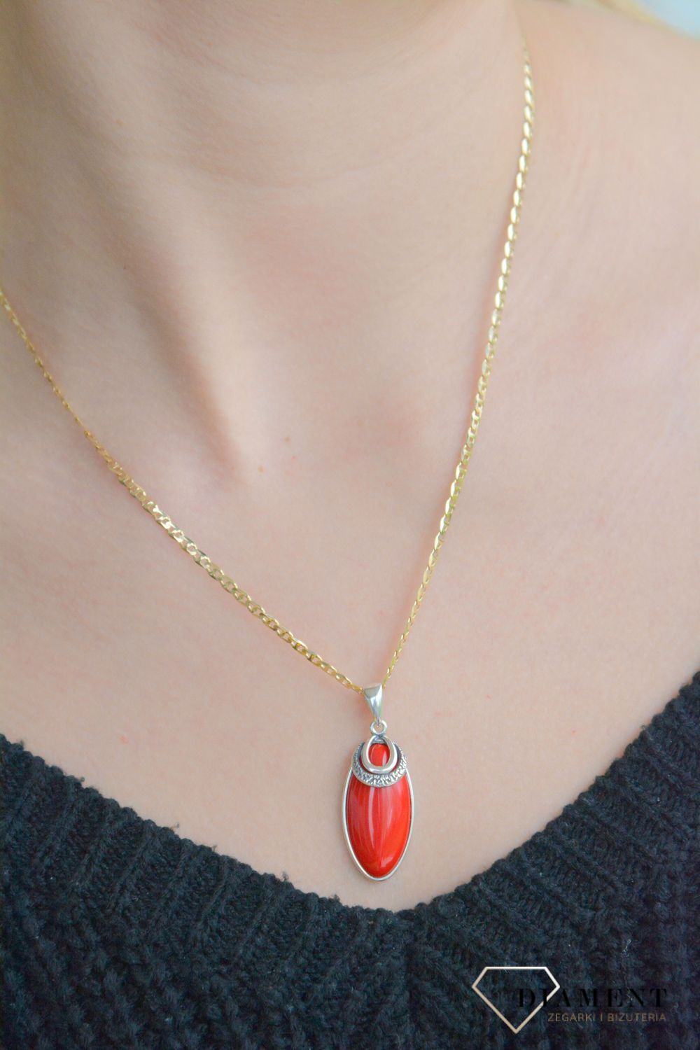 Srebrna zawieszka damska 925 z owalnym koralem DIA-ZAW-11263-925.jpg